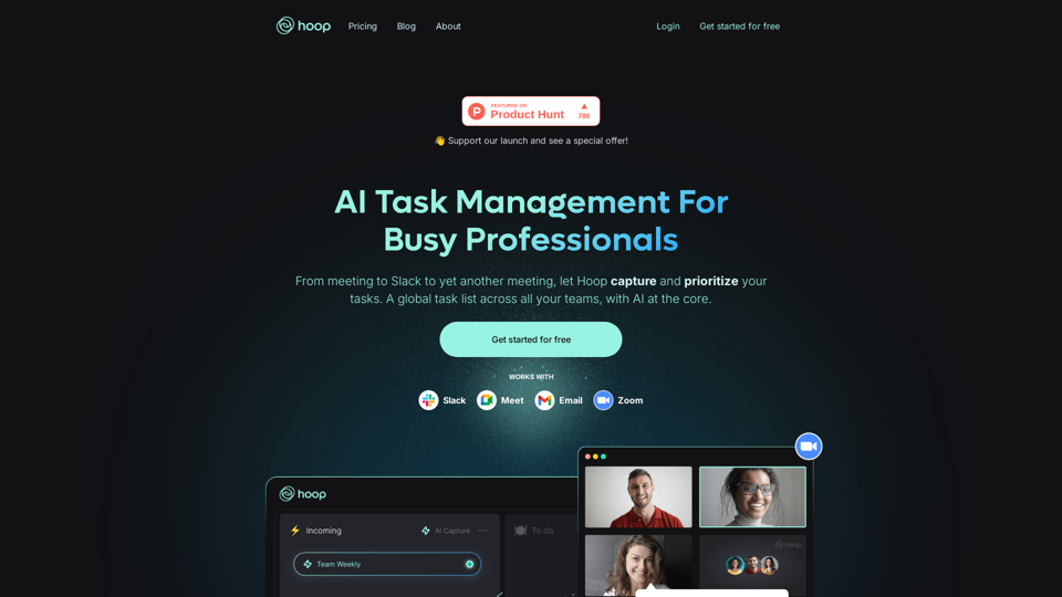 Hoop - AI Task Management For Busy Professionals 网站截图