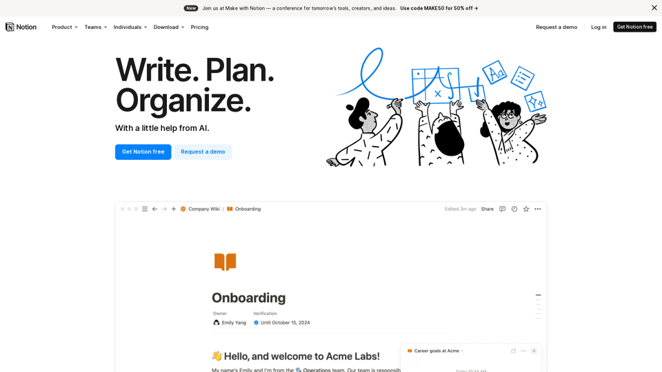 Your connected workspace for wiki, docs & projects | Notion 网站截图