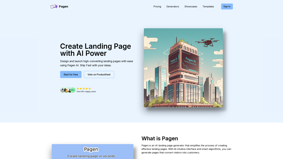 Pagen - AI Landing Page Generator 网站截图